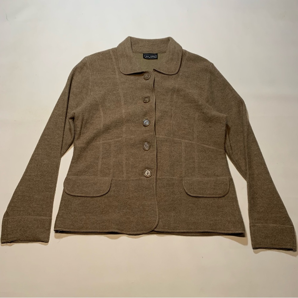 Women's Jane Ashley Medium Button Up Wool Sweater Cardigan Beige